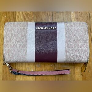 Michael Kors Pink and Burgundy Striped Wristlet Wallet